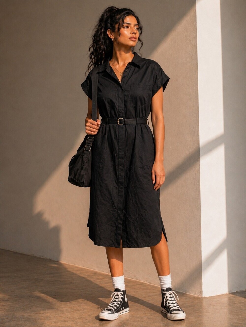 NWOT Bishop + Young Black Sleeveless Button Down Shirt Dress Size S